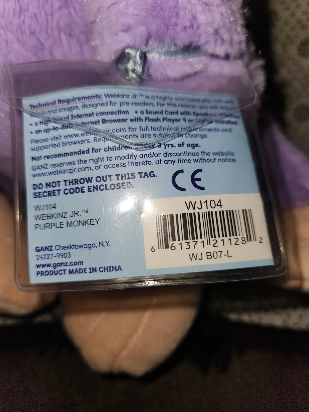 Webkinz Jr Purple Monkey Plush NWT - Sealed Unused Code (Rare)